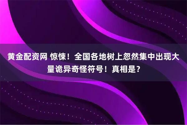 黄金配资网 惊悚！全国各地树上忽然集中出现大量诡异奇怪符号！真相是？